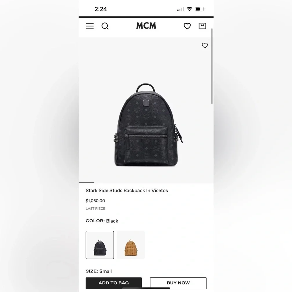 Stark Side Studs Backpack In Visetos, black side pockets w/stud details leather